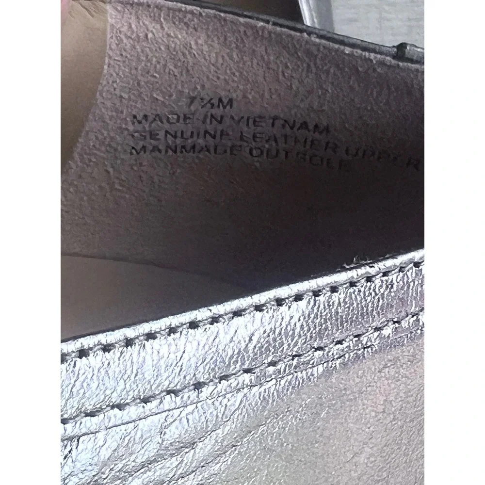 Talbots Metallic Silver Leather Tassel Loafers Womens 7.5 M Whipstitch Flats‎